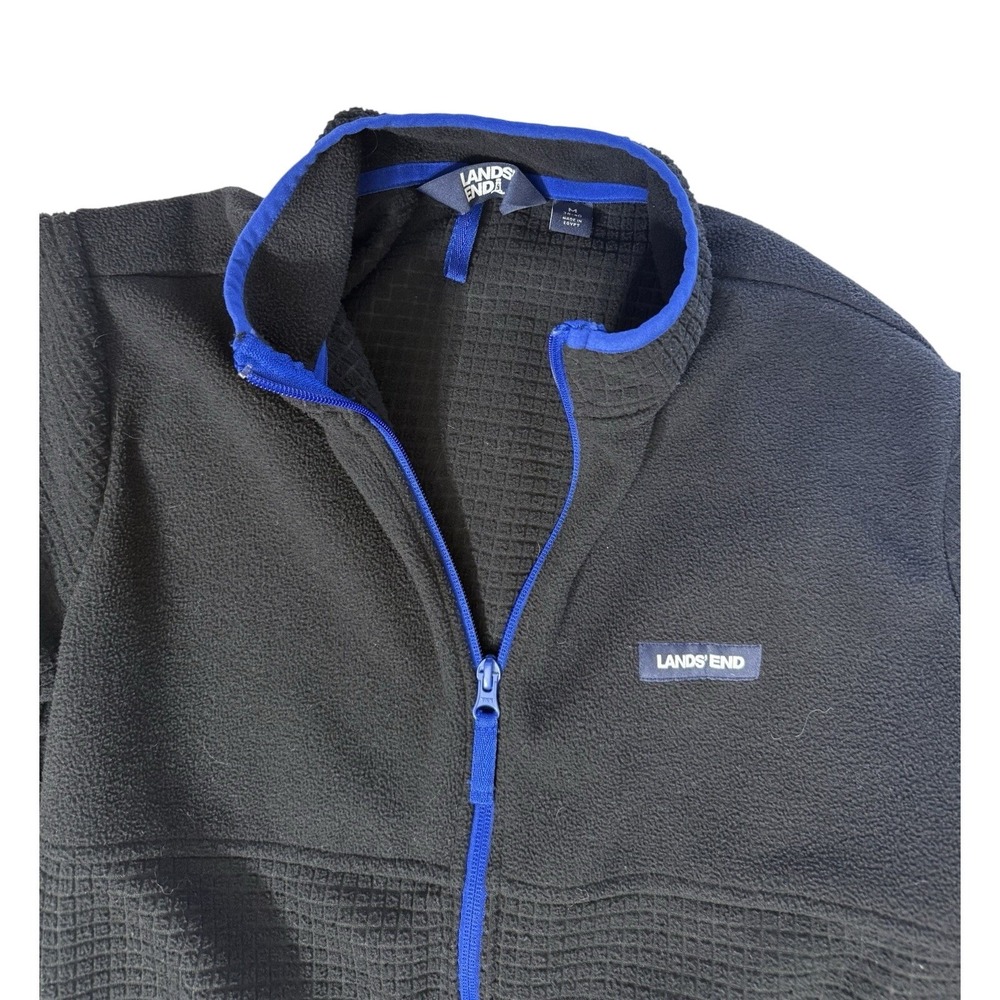 Lands' End Men's Fleece Jacket Medium 38–40‎ Full Zip Black Blue Trim - Picture 3 of 6